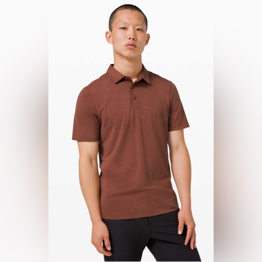 LULULEMON Evolution Short Sleeve Polo Shirt Sz Large Mens Ancient Copper